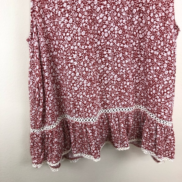 Anthropologie Maeve red floral split back sleeveless top size medium - Picture 4 of 12